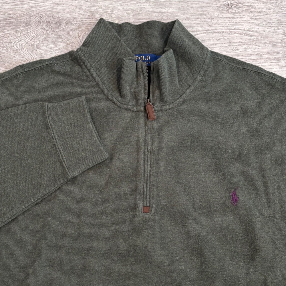 Polo Ralph Lauren Quarter Zip Sweater Mens 3XB Green Pullover New Preppy Casual
